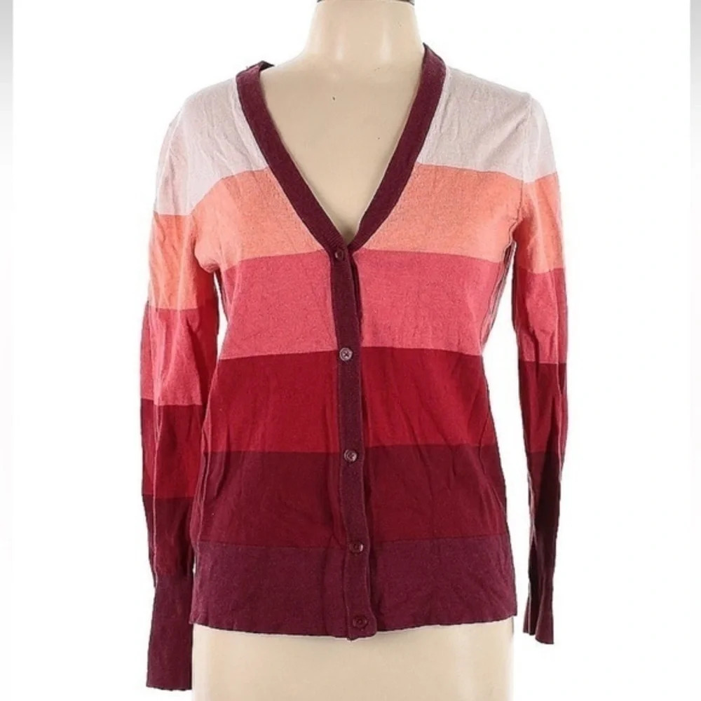 Eddie Bauer Color Block Striped Button Down Cardigan Sweater Size L Large